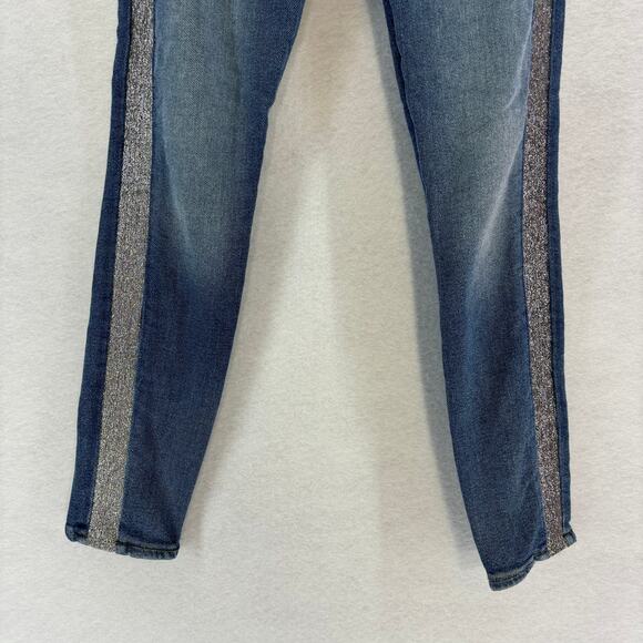 7 for all Mankind the High Waist Super Skinny Jean Silver Glitter Stripe size 24 - Picture 8 of 15